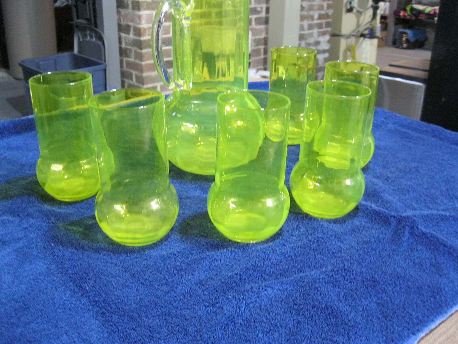 Vintage uranium glass pitcher and tumbler set Etsy