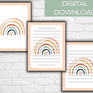 Colorful Boho Printable Stationery Set US Letter Size 8.5x11 ,PDF, Instant Download, Lined Paper, Unlined Paper, Printable Paper, Journal