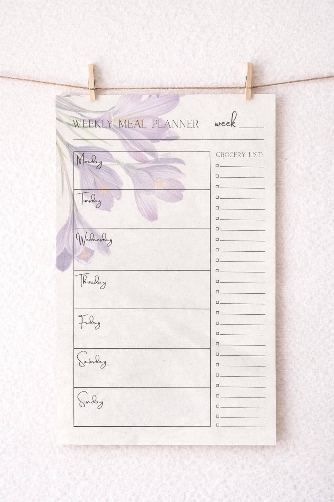 Floral Weekly Meal Planner Printable – Purple Crocus Design, A4 ...