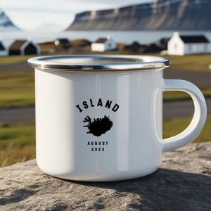 Minimalistische Emaille Tasse personalisiert mit Landkarte | Camping Geschenk | Camping Tasse | Reisen | Urlaub | Karte | Outdoor Tasse