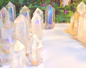Rainbow Aura Quartz Points, Angel Aura Quartz Obelisk, Aura Quartz Crystal Tower, Angel Aura Chakra Tower, Rainbow Chakra Crystal, Avg 1.75"