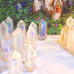 Rainbow Aura Quartz Points, Angel Aura Quartz Obelisk, Aura Quartz Crystal Tower, Angel Aura Chakra Tower, Rainbow Chakra Crystal, Avg 1.75&quot;