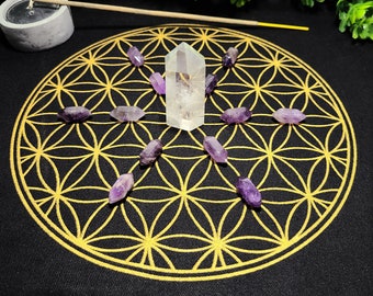 Mandala Crystal Grids | Sacred Geometry Crystal Grids, Wooden or Cotton Mandalas, Grids for Healing, Manifestation, Divination, Pendulums