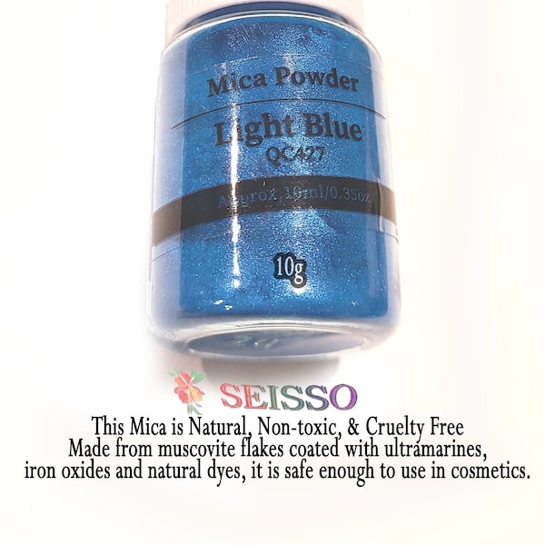 Light Blue Natural Mica Powder Pigment | Blue Mica, Blue Mineral Powder, Blue Epoxy Pigment, Blue Color Resin Dye, Orgone, Candles, Makeup