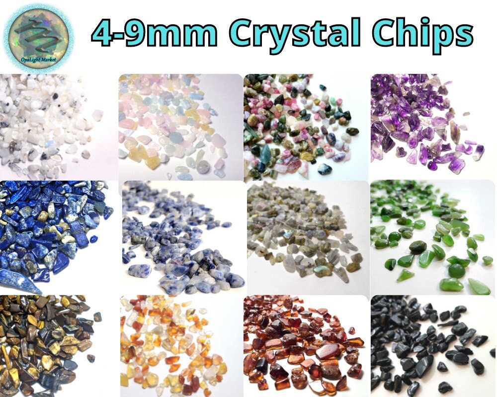 Crystal Chip Bags 4-9mm, 1oz, 2oz, 4oz, 8oz | Gemstone Chips, Crushed Crystals, Crystals for Candles, Orgonite DIY, DIY Crafts, Terrariums