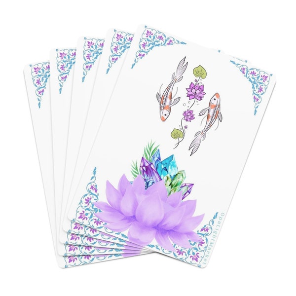 Lotus Flower Crystal Koi Pond Playing Cards | Crystal Magic Game Cards, Beautiful Playing Cards, Pretty Poker Cards, Game Night, Family Fun