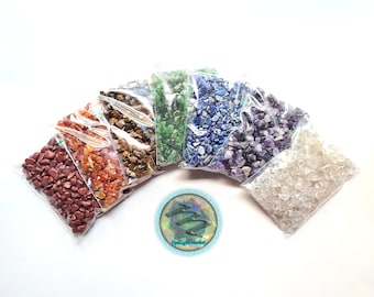 Chakra Crystal Chip Bulk Bundle 1oz, 2oz, 4oz | 7 Total Crystal Chip Bags, Bulk Crystals for Resin Art, Orgonite, Candles, Mosaic, Inlay