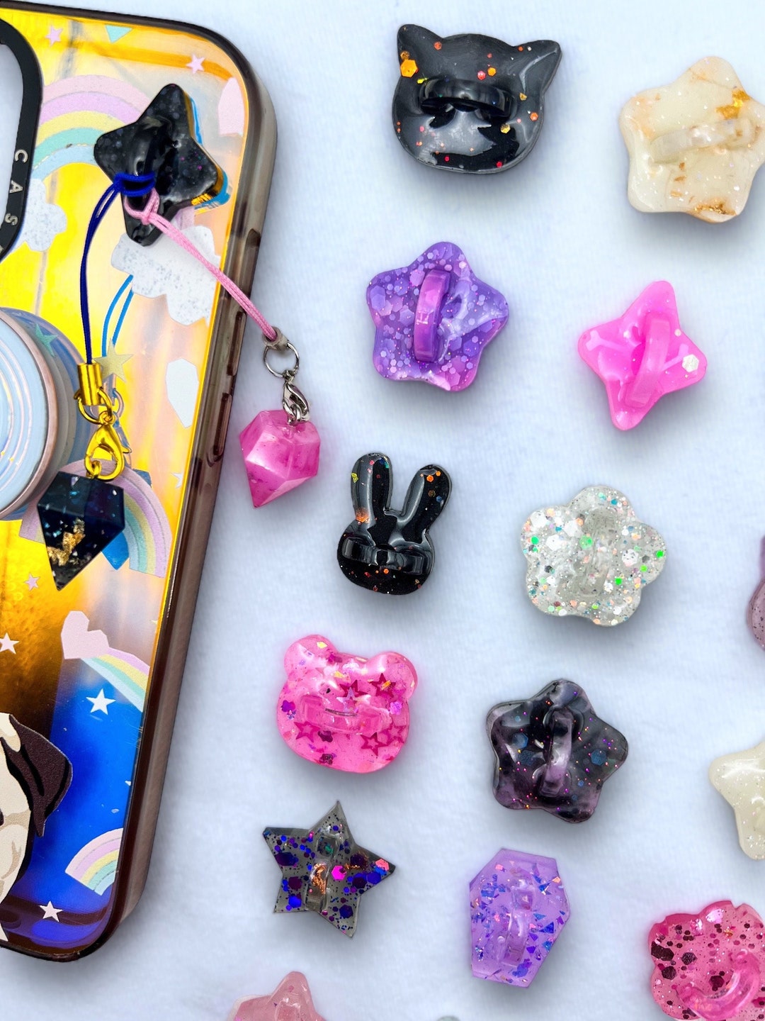 Premade Phone Charm Holder Kawaii Charm Hanger Resin Hook Glows in the