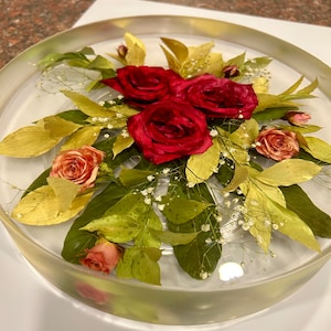 Bouquet preservation,Wedding flower resin lazy susan,Custom resin turntable with dry flowers,Resin turntable with wedding /memorial flowers