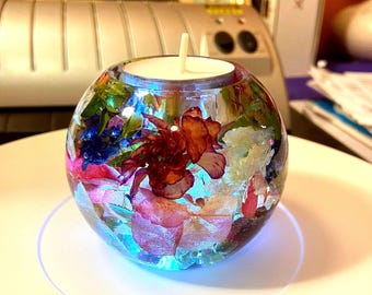 Resin Flower Preservation Tea Light Candle Holder, Custom Wedding Bouquet Keepsake