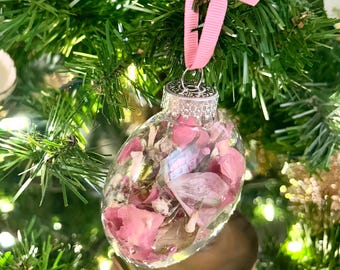 Dry Flower plastic Ornament, custom wedding/anniversary/memorial/birthday flowers in plastic ornament