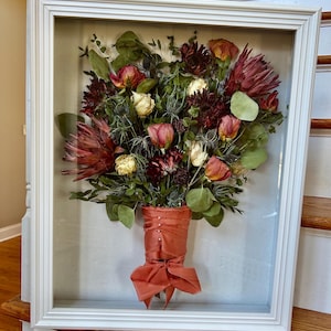 Custom Wedding Bouquet Shadow Box | Pressed Flower Heirloom Keepsake Frame White16x20 inches