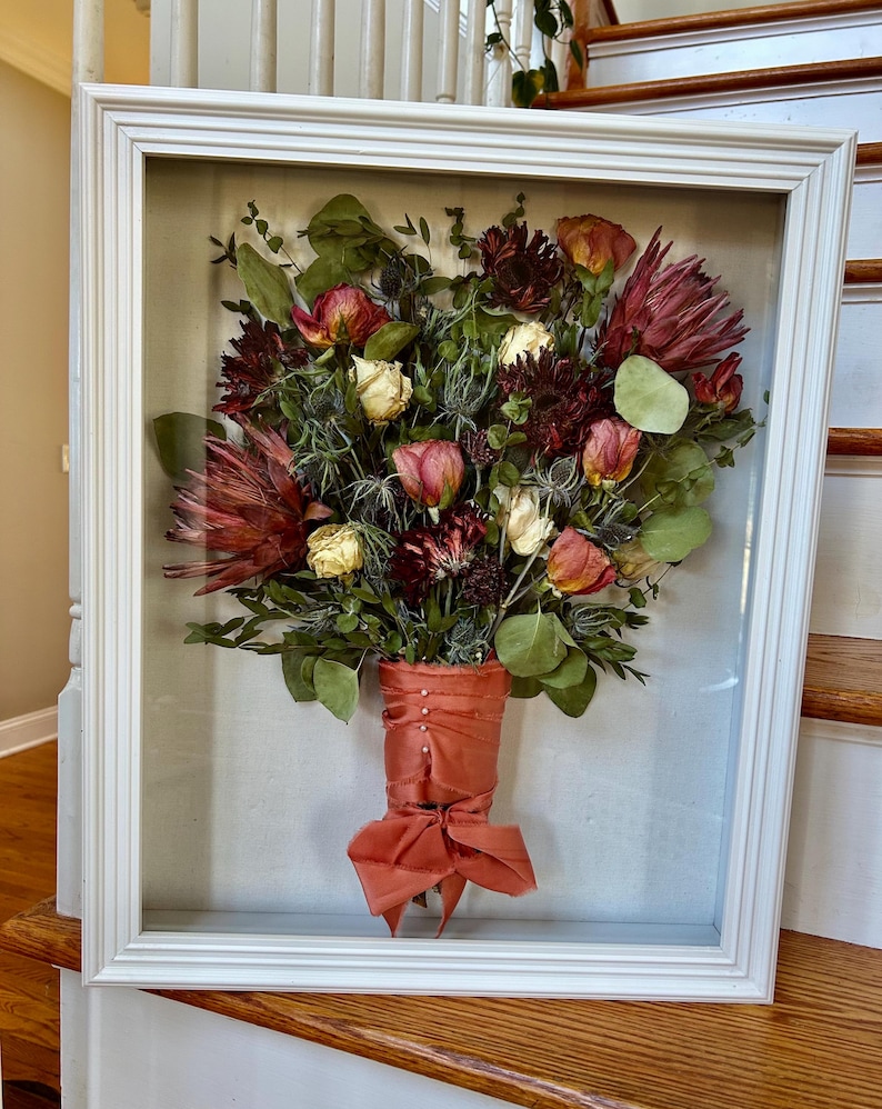 Custom Wedding Bouquet Shadow Box | Pressed Flower Heirloom Keepsake Frame White16x20 inches