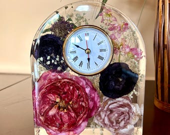 Custom Wedding Bouquet Preservation, Floral Keepsake, resin clock