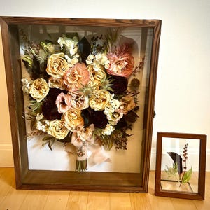 Custom Wedding Bouquet Shadow Box | Pressed Flower Heirloom Keepsake Frame wood 16x20”