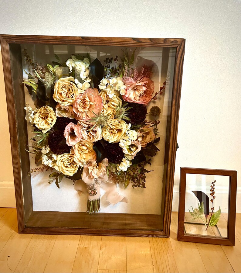 Custom Wedding Bouquet Shadow Box | Pressed Flower Heirloom Keepsake Frame wood 16x20”
