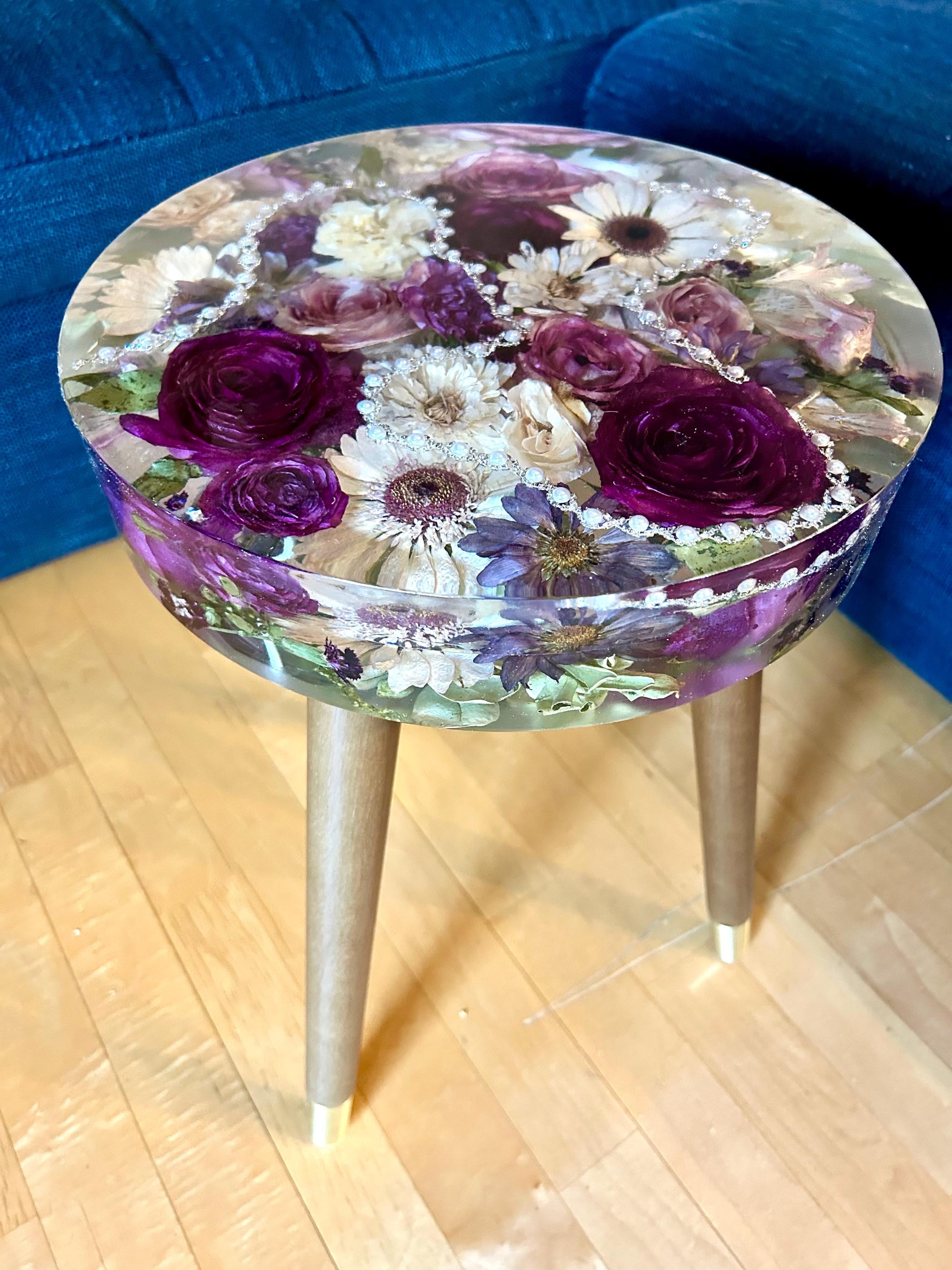 Wedding Bouquet Resin Side Table: Custom Flower Preservation in