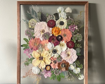 Custom Pressed Flower Wedding Bouquet Preservation, Floating Glass Frame