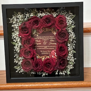 Custom Wedding Bouquet Shadow Box | Pressed Flower Heirloom Keepsake Frame Black 12x12 inches