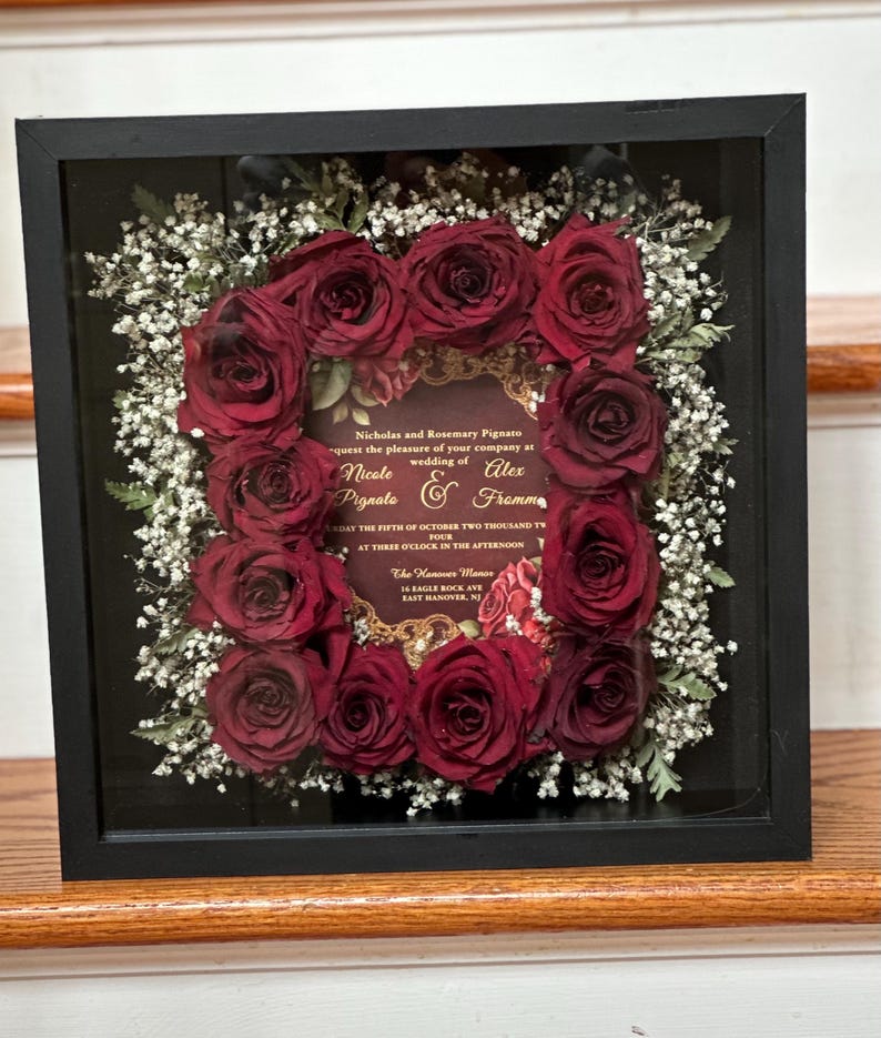 Custom Wedding Bouquet Shadow Box | Pressed Flower Heirloom Keepsake Frame Black 12x12 inches