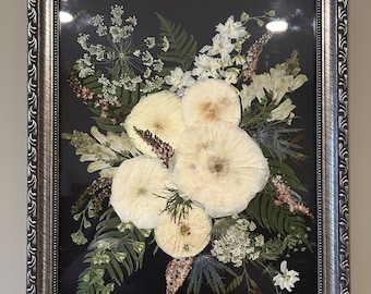 Cornice per bouquet da sposa pressata / Arte di conservazione floreale personalizzata