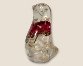Resin penguin with Dried Flowers: Custom Bridal Bouquet Preservation, memorial flower preservation