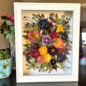 Custom Wedding Bouquet Shadow Box | Pressed Flower Heirloom Keepsake Frame white11x14 inches