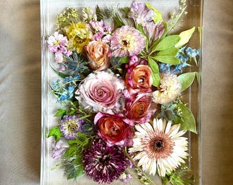 Bandeja de resina personalizada para conservar flores / Bandeja de recuerdo para ramo de boda / Reliquia floral personalizada / Regalo de aniversario y conmemorativo