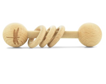 Classic Wooden Baby Rattle-Dragonfly. Rattles for babies. Montessori Baby Toy. Natural Rattle