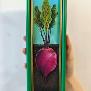 Beetroot oil painting Vegetable kitchen wall art Framed original painting Farmhouse decor art Hand painted food artwork