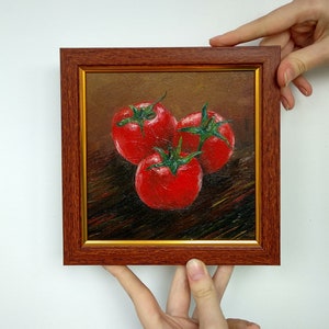 Tomatoes painting 6x6 Still life artwork Framed original painting
