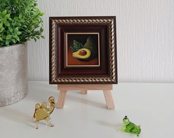 Avocado Original oil painting Tiny framed art Fruit artwork Small painting Food Kitchen wall art Gift for mom