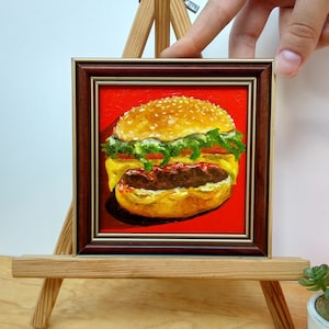 Burger painting Food oil painting Original small painting