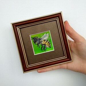Bee oil painting Small painting original Honey bee artwork Miniature wall art