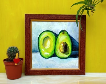 Avocado painting Small art framed 6x6 oil painting