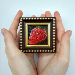 Peinture à l'huile de fruits Petite peinture Oeuvre d'art à la fraise