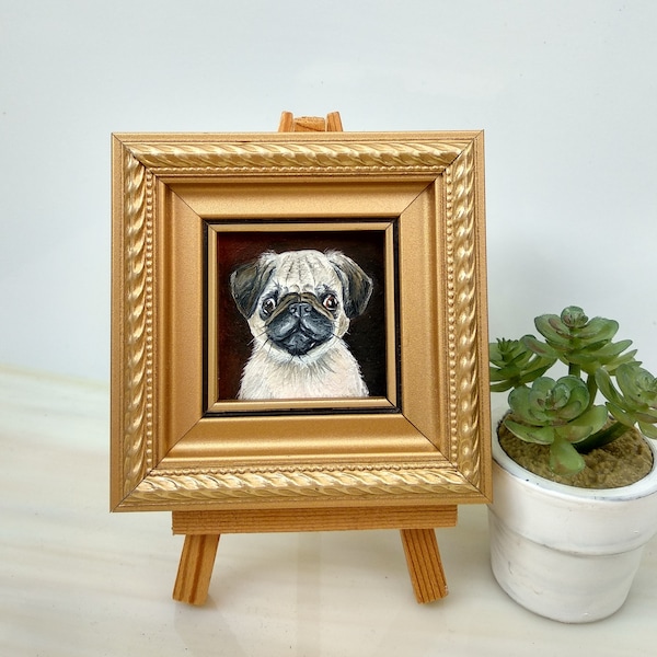 Pug portrait painting Dog oil painting Memorial dog painting