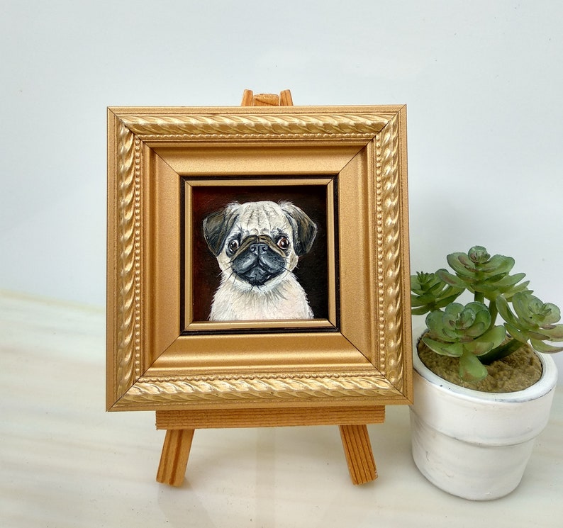 Pug portrait painting Dog oil painting Memorial dog painting image 1