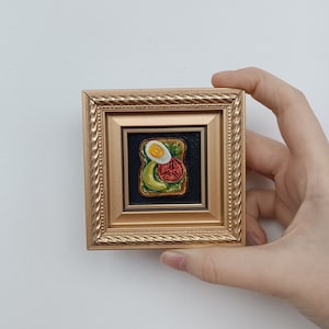 Egg oil painting Avocado toast painting Miniature painting Still life painting Small painting Food oil painting Wall oil art Toast painting