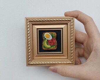 Egg oil painting Avocado toast painting Miniature painting Still life painting Small painting Food oil painting Wall oil art Toast painting