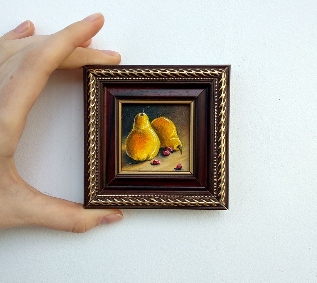 Miniature Painting Fruit Oil Painting Tiny Framed Art Etsy