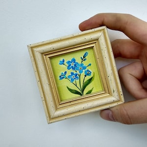 Forget me not painting Blue flowers oil painting Miniature art framed image 1