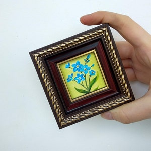 Forget me not painting Blue flowers oil painting Miniature art framed image 5