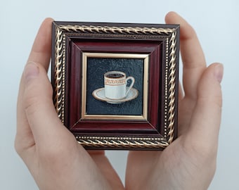 Framed oil painting Miniature painting Still life painting Original  painting Drink painting Kitchen painting Food painting Coffee painting