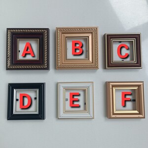 May include: Six different picture frames with different colored frames and mattes. The frames are labeled A, B, C, D, E, and F.