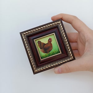 Chicken painting Painting from photo Miniature oil painting Custom pet painting