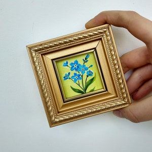 Forget me not painting Blue flowers oil painting Miniature art framed image 2