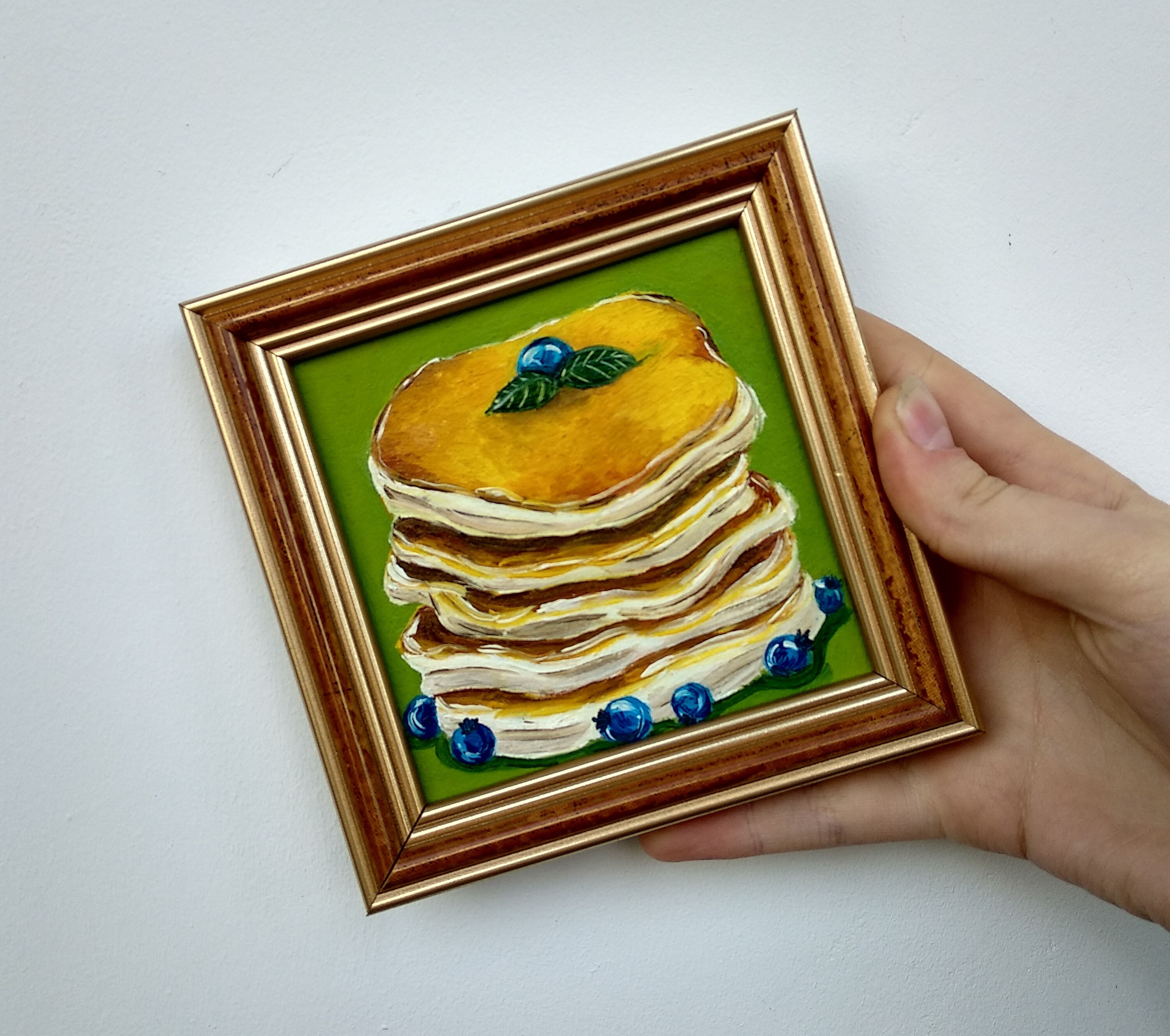 Pancake Oil Painting Food Artwork 4x4 Painting Framed Etsy