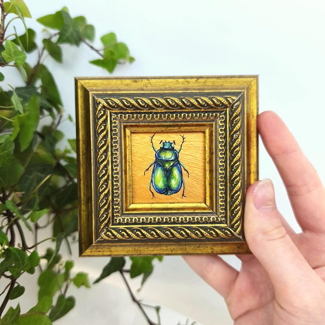 Miniature Beetle Oil Painting Framed Original Art | Tiny Insect ...