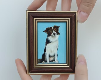 Dog oil painting Dog portrait Miniature painting Framed painting Original oil panting Pet portrait Wall art painting Lost pet gift Cat art